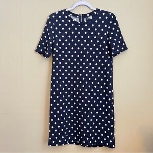 H&M | Stretch Pique Polkadot Mini Shift Dress | Navy and White | Size 6